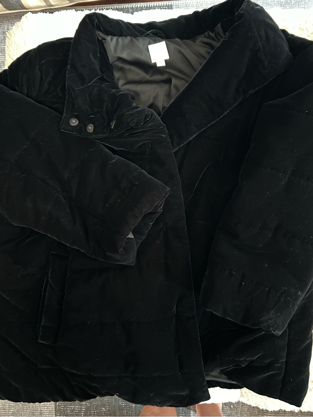 JJill Black Velvet Quilted Puffer Jacket